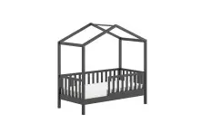 Hausbett >Junior< in Kiefer Anthrazit, Massivholz -...