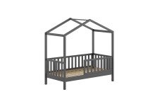 Hausbett >Junior< in Kiefer Anthrazit, Massivholz - 148x150,6x75,8cm (BxHxT)