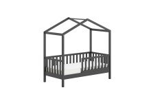 Hausbett >Junior< in Kiefer Anthrazit, Massivholz -...