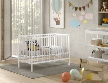 Babybett >Dino< in Buche Weiß, Massivholz - 124,4x84,4x65,4cm (BxHxT)
