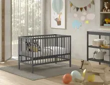 Babybett >Dino< in Buche Anthrazit, Massivholz -...