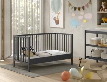 Babybett >Dino< in Buche Anthrazit, Massivholz - 144x84,4x75,5cm (BxHxT)