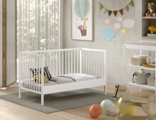 Babybett >Dino< in Buche Weiß, Massivholz - 144x84,4x75,5cm (BxHxT)