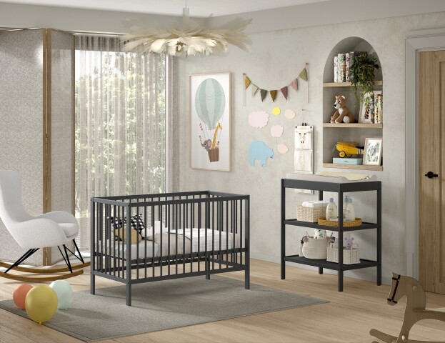 Babymöbel-Set >Dino< in Buche Anthrazit, Massivholz - 124,4x84,4x65,4cm (BxHxT)