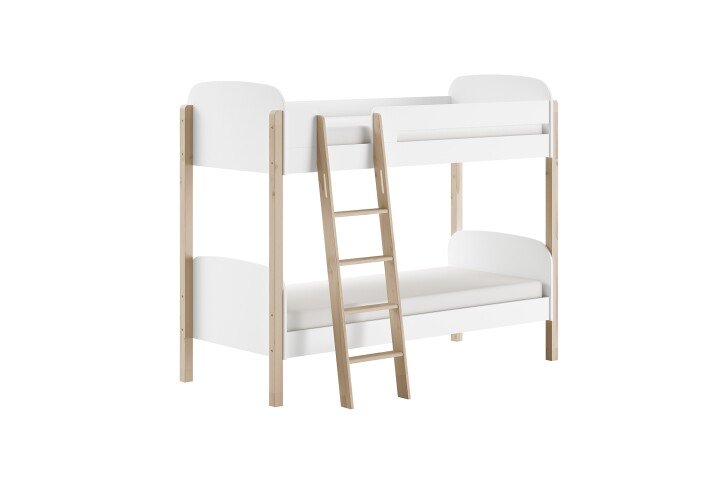 Etagenbett >Kiddy< in Weiß lackiert/Pfosten Kiefer - 214,5x175x125,4 (BxHxT)