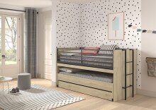 Hochbett >Sam< in Eiche Melamin Dekor - 219x219x116,6x98 (LxBxHxT)