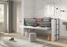 Hochbett >Sam< in Weiß Melamin Dekor, Holzwerkstoff - 219x116,6x98cm (BxHxT)