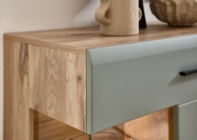 Vitrine >Kathlin< 2 Türen, inkl. LED, schilfgrün / Eiche Dekor - 80x139x37 (BxHxT)