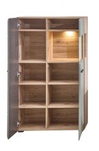 Vitrine >Kathlin< 2 Türen, inkl. LED, schilfgrün / Eiche Dekor - 80x139x37 (BxHxT)