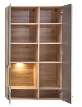 Hängevitrine >Kathlin< 2 Türen, inkl LED, schilfgrün / Eiche Dekor - 80x136x37 (BxHxT)