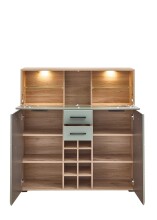 Barschrank >Kathlin< Barfach, Stauraum, LED, schilfgrün / Eiche Dekor - 120x129x37 (BxHxT)
