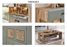 Barschrank >Kathlin< Barfach, Stauraum, LED, schilfgrün / Eiche Dekor - 120x129x37 (BxHxT)