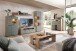 Barschrank >Kathlin< Barfach, Stauraum, LED, schilfgrün / Eiche Dekor - 120x129x37 (BxHxT)