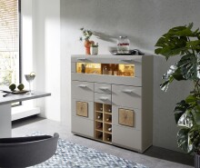 Barschrank >Kathlin< Barfach, Stauraum, LED, basalt / Eiche Dekor - 120x129x37 (BxHxT)