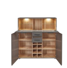 Barschrank >Kathlin< Barfach, Stauraum, LED, basalt / Eiche Dekor - 120x129x37 (BxHxT)