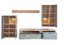 Wohnwand >Kathlin< (5-teilig) schilfgrün / Eiche Dekor - ca. 320x205x47cm (BxHxT)