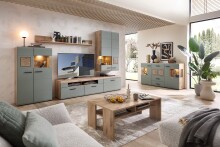 Wohnwand >Kathlin< (3-teilig) schilfgrün / Eiche Dekor - ca. 320x139x47 cm (BxHxT)