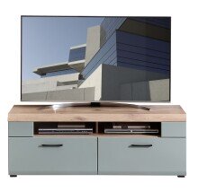 Wohnwand >Kathlin< (4-teilig) in schilfgrün / Eiche Dekor - 325x205x47cm (BxHxT)