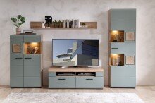 Wohnwand >Kathlin< (3-teilig) in schilfgrün / Eiche Dekor - ca. 250x180x47cm (BxHxT)