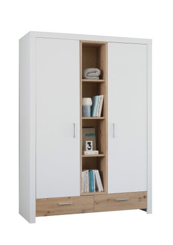 Drehtürenschrank >Filou< 2 Türen, Fächer, Weiß / Artisan Eiche Dekor - 143,2x200,5x55,3 (BxHxT)