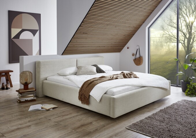 Polsterbett >Cube< Liegefläche 180x200cm, beige, Stellmaß: 220x82x227cm (BxHxT)