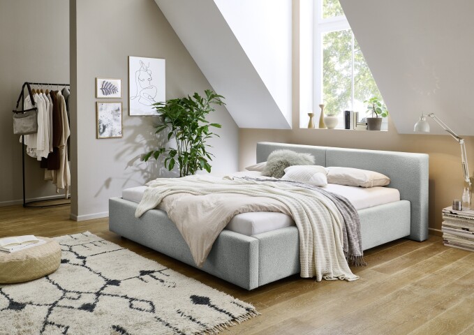 Polsterbett >Cube< Liegefläche 180x200cm, ash, Stellmaß: 220x82x227cm (BxHxT)