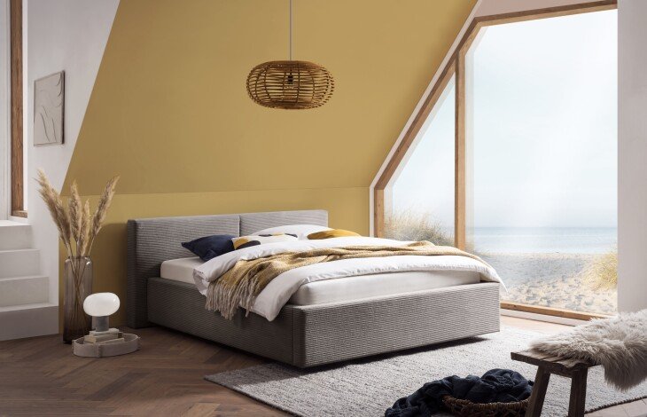 Polsterbett >Cube mit BK< Liegefläche 140x200cm, taupe, Stellmaß: 180x82x227cm (BxHxT)
