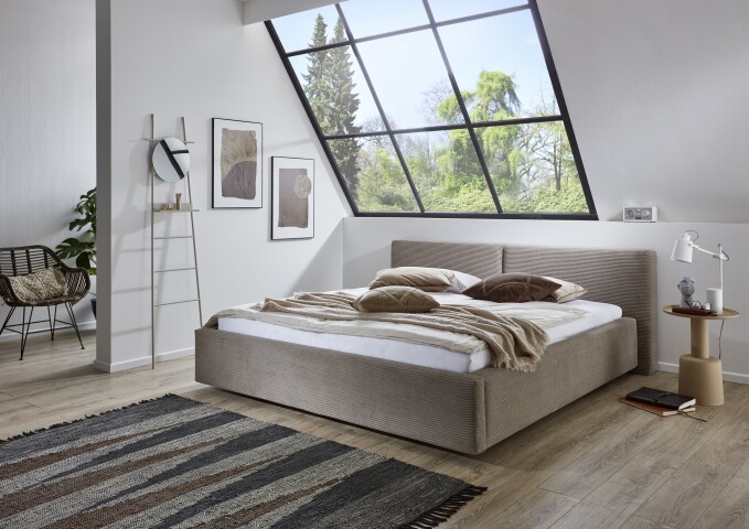 Polsterbett >Cube mit BK< Liegefläche 180x200cm, taupe, Stellmaß: 220x82x227cm (BxHxT)