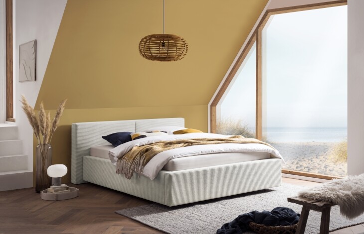 Polsterbett >Cube mit BK< Liegefläche 140x200cm, beige, Stellmaß: 180x82x227cm (BxHxT)