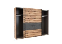 Schwebetürenschrank >ALICANTE< 3 Böden, 3 Stangen, Alpine Lodge / Betonoxid - 270x210x60 (BxHxT)