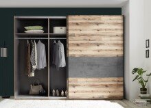 Schwebetürenschrank >ALICANTE< 3 Böden, 3 Stangen, Alpine Lodge / Betonoxid - 270x210x60 (BxHxT)