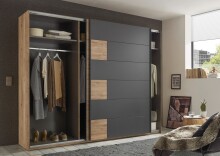 Schwebetürenschrank >LINEA< in Bartex Eiche / Graphit - 270x211x58cm (BxHxT)