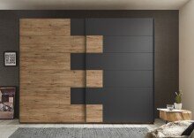 Schwebetürenschrank >LINEA< in Bartex Eiche / Graphit - 270x211x58cm (BxHxT)