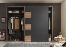 Schwebetürenschrank >LINEA< in Bartex Eiche / Graphit - 270x211x58cm (BxHxT)