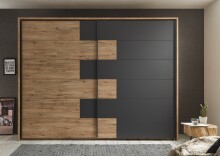 Schwebetürenschrank >LINEA< inkl. Passepartout, Bartex Eiche Dekor / Graphit - 280x215x60 (BxHxT)