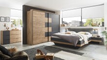 Schwebetürenschrank >LINEA< inkl. Passepartout, Bartex Eiche Dekor / Graphit - 280x215x60 (BxHxT)