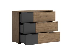 Schubkastenkommode >LINEA< 3 Schubladen, Bartex Eiche / Graphit - 120x89x40cm (BxHxT)