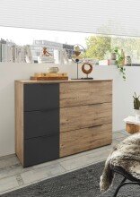 Schubkastenkommode >LINEA< 3 Schubladen, Bartex Eiche / Graphit - 120x89x40cm (BxHxT)