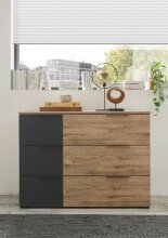 Schubkastenkommode >LINEA< 3 Schubladen, Bartex Eiche / Graphit - 120x89x40cm (BxHxT)