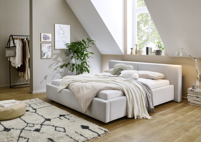 Polsterbett >Cube mit BK< Liegefläche 160x200cm, cement, Stellmaß: 200x82x227cm (BxHxT)