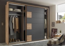 Schlafzimmer-Set >LINEA< (3-teilig) Bartex Eiche/Graphit, Schrank 280x215x60, Bett 296x97x210