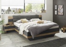 Schlafzimmer-Set >LINEA< (3-teilig) Bartex Eiche/Graphit, Schrank 280x215x60, Bett 296x97x210