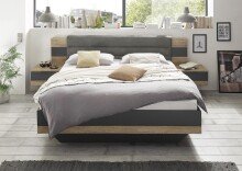 Schlafzimmer-Set >LINEA< (3-teilig) Bartex Eiche/Graphit, Schrank 280x215x60, Bett 296x97x210