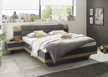Schlafzimmer-Set >LINEA< (2-teilig) Bartex Eiche/Graphit, Schrank 280x215x58, Bett 296x97x210