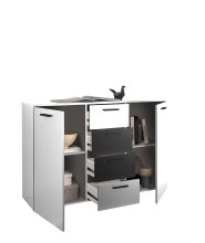 Sideboard >ASCHAU< 4 Schübe, 2 Türen, Weiß / Graphit - 140x89x38cm (BxHxT)