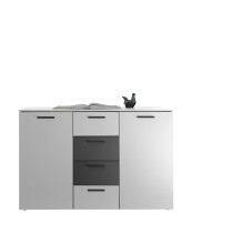 Sideboard >ASCHAU< 4 Schübe, 2 Türen, Weiß / Graphit - 140x89x38cm (BxHxT)