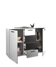 Sideboard >ASCHAU< 4 Schübe, 2 Türen, Weiß / Graphit - 140x89x38cm (BxHxT)