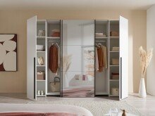 Schlafzimmer-Set >Maturs< (2-teilig) weiss/Graphit - Schrank 267x205x57cm, Bett 305x93x210cm