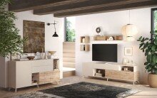 Lowboard >Morena< Soft-close, Cashmere / Eiche Cadiz Nachbildung - 241x67x42 (BxHxT)