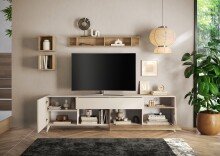 Lowboard >Morena< Soft-close, Cashmere / Eiche Cadiz Nachbildung - 241x67x42 (BxHxT)